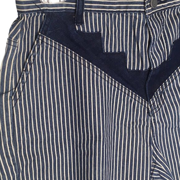 Crazy Train Shorts Blue Striped  Denim NEW Women Size L Frayed Hem Jean Pockets - Picture 5 of 16